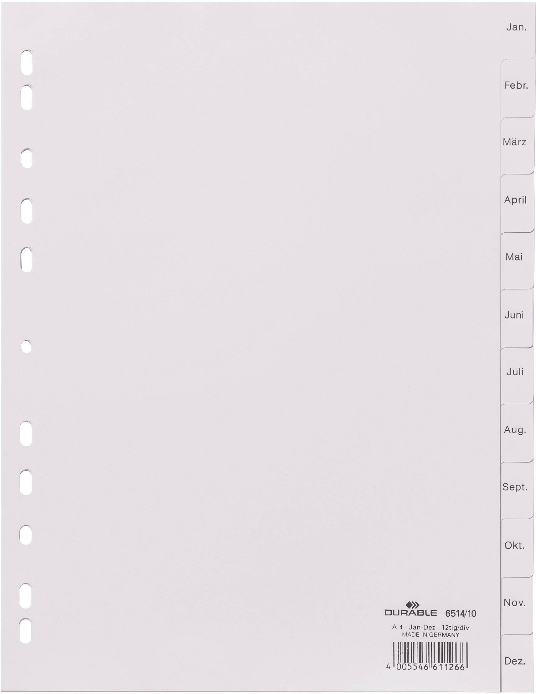 Durable 6514 Register DIN A4 Jan.-Dez. Polypropyleen Grijs 12 tabbladen Bedrukte tabs 651410