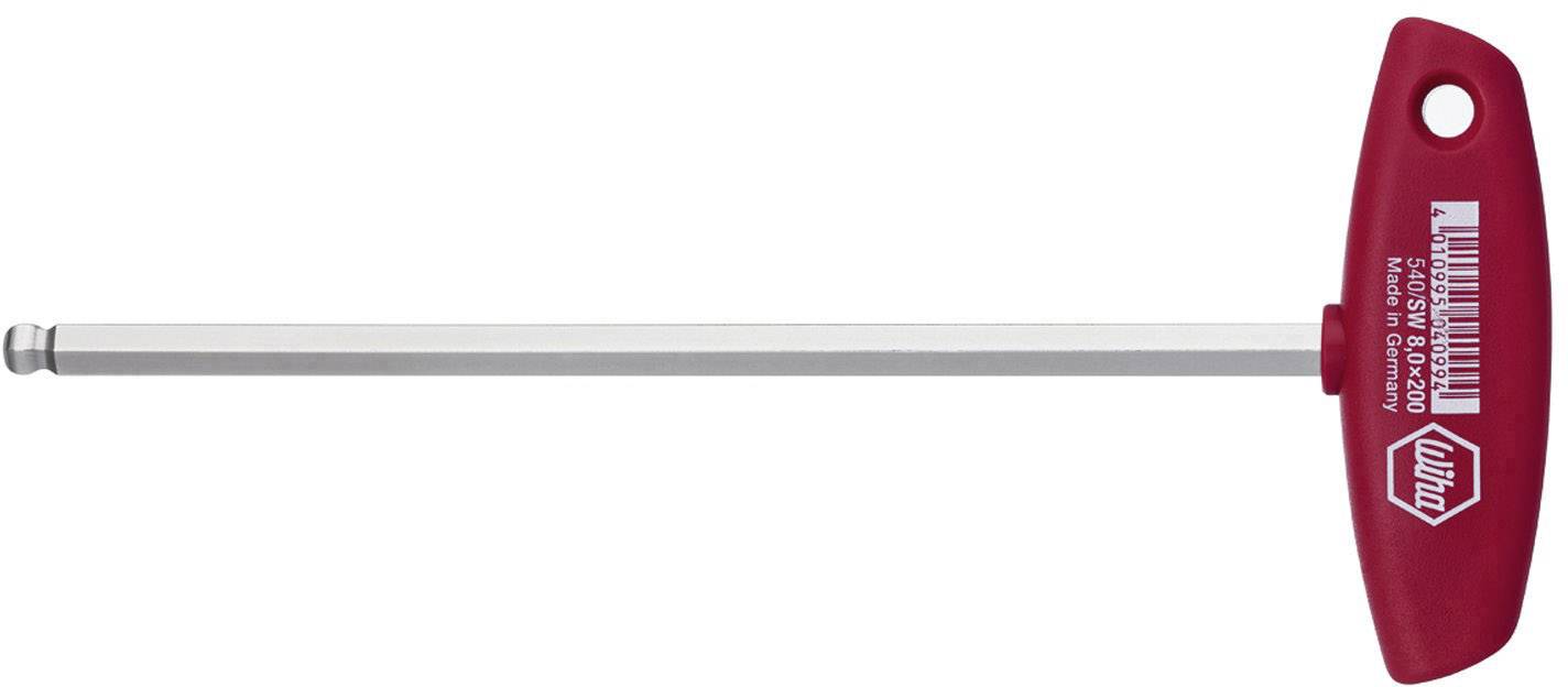 Binnenzeskantsleutel met T-greep van metaal en rode kunststof, geoptimaliseerd voor betere hefboomwerking en comfortabel draaimoment.