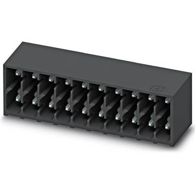 Zwarte, rechthoekige stekkerverbinding met meerdere metalen contacten in twee rijen. Typisch gebruikt voor elektronische aansluitingen.