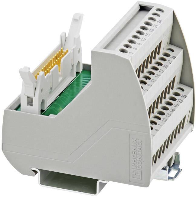 Elektrische aansluitrail in grijs met meerdere aansluitingen en markeringen. Een mooie contactmechanisme zichtbaar aan de bovenkant.