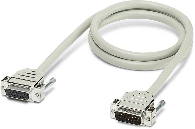 Een grijs serieel kabel met twee 9-polige D-Sub-connectoren, dat wordt gebruikt voor het verbinden van elektronische apparaten.