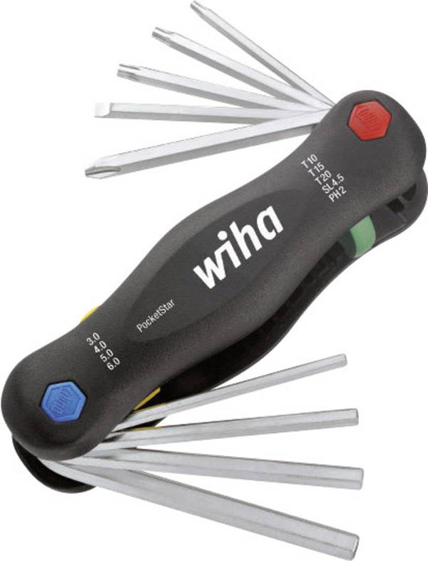 Wiha Plat, Kruiskop Phillips, Inbus, Binnen-Torx Haakse schroevendraaierset 1.5 mm, 2 mm, 2.5 mm, 3 mm, 4 mm, 5 mm, 6 mm, 8 mm, 10 mm PH 2, T 10, T 15, T 20 9-delig