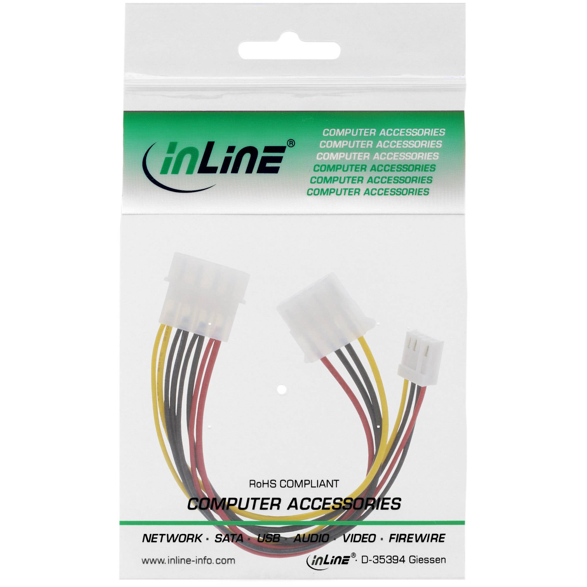 InLine® Power Y-kabel intern, 1x 5,25" naar 1x 3,5" + 1x 5,25", 0,20m-1