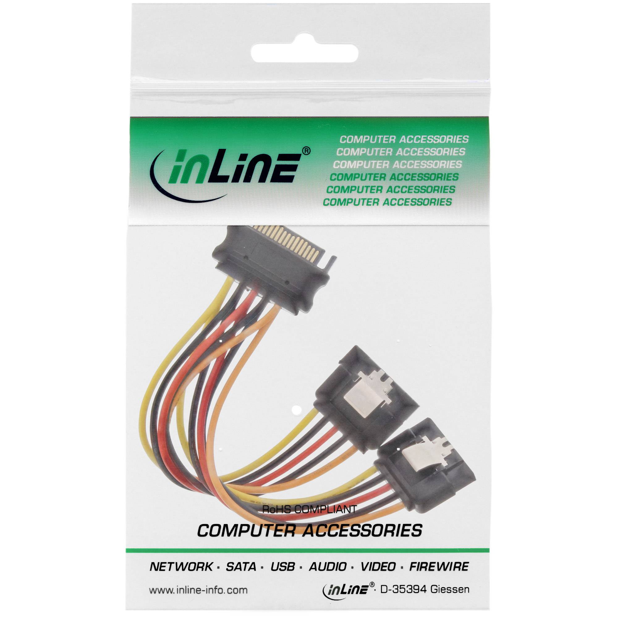 InLine® SATA power Y-kabel, SATA female naar 2x SATA ST met kabelschoen, 0,15m-1