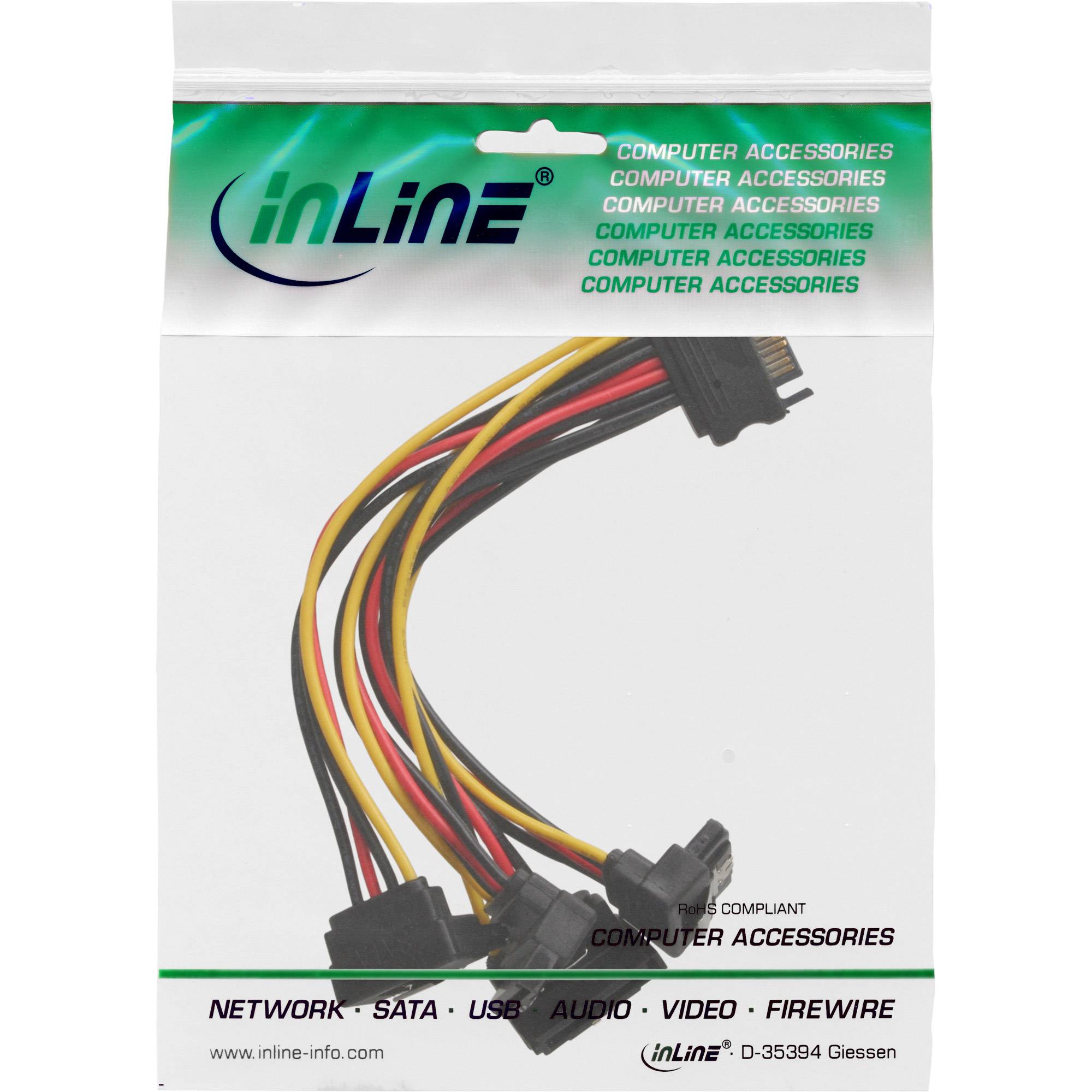 InLine® SATA power Y-kabel, SATA female /4x SATA male haaks, met nokken, 0,30m-1