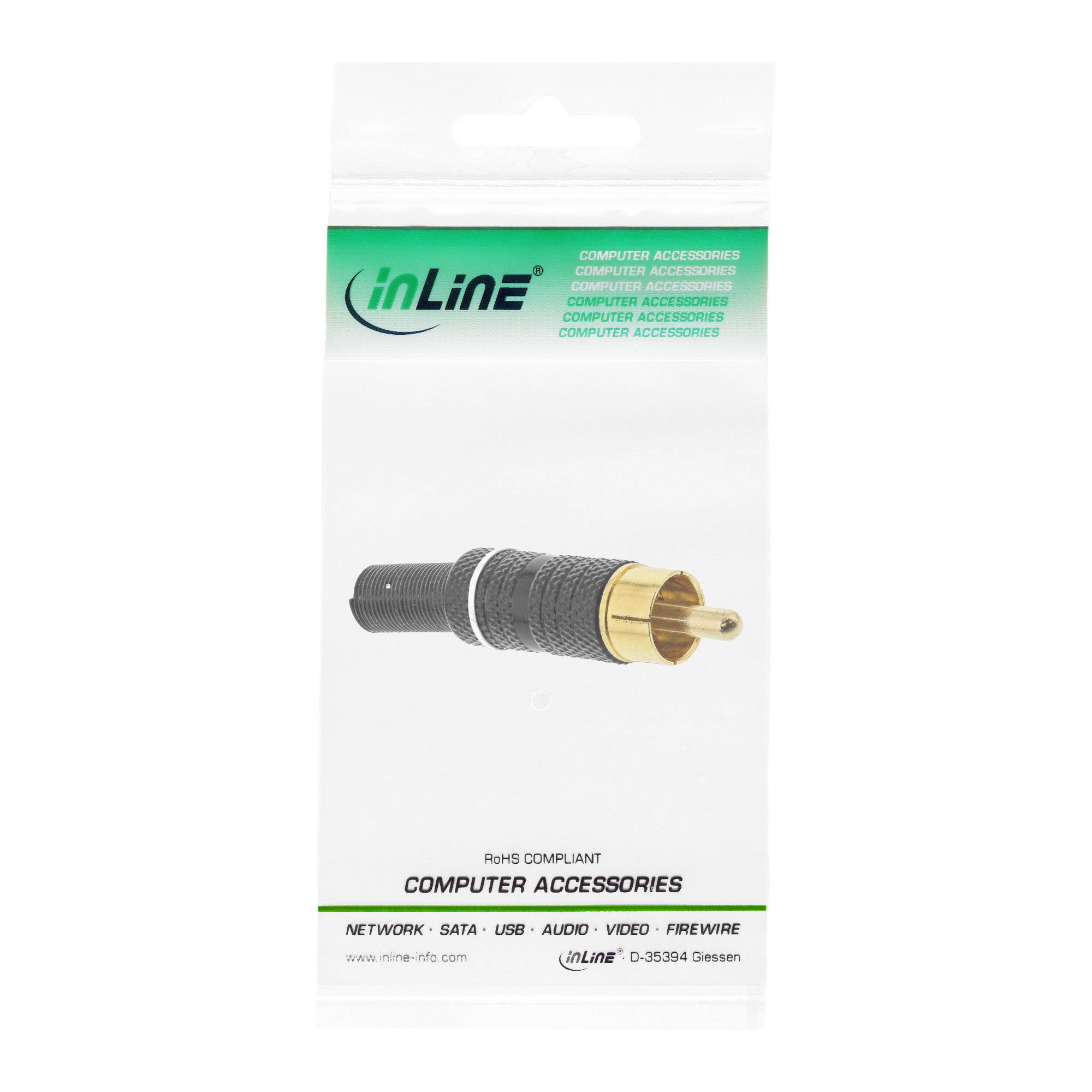 InLine® RCA-stekker soldeerversie, metaal zwart, ring wit, voor 6 mm kabel-2