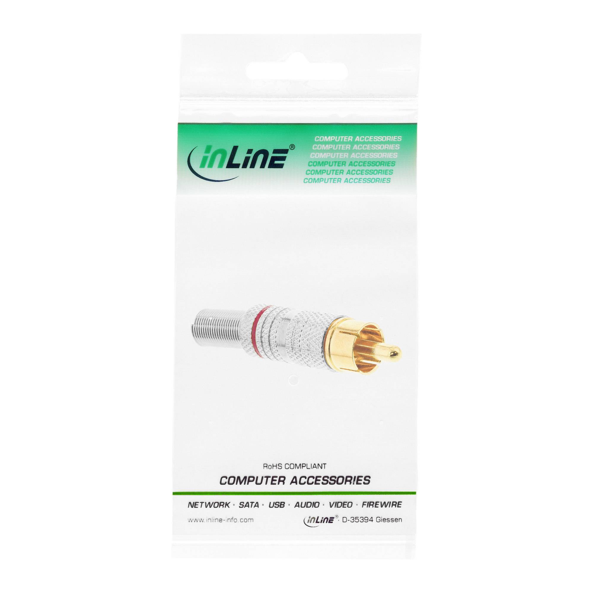 InLine® RCA-stekker soldeerversie, zilver metaal, rode ring, voor 6 mm kabel-2