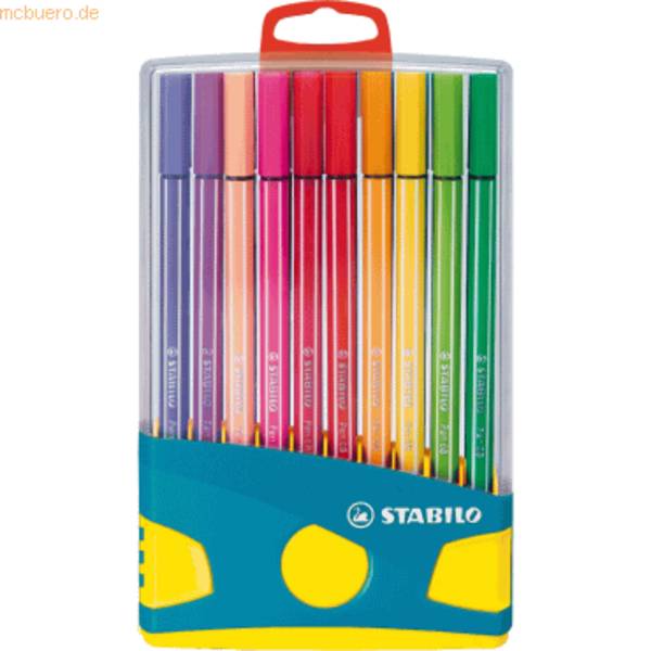 Viltstift STABILO Pen 68/20 ColorParade in antraciet/turquoise etui medium assorti etui à 20 stuks
