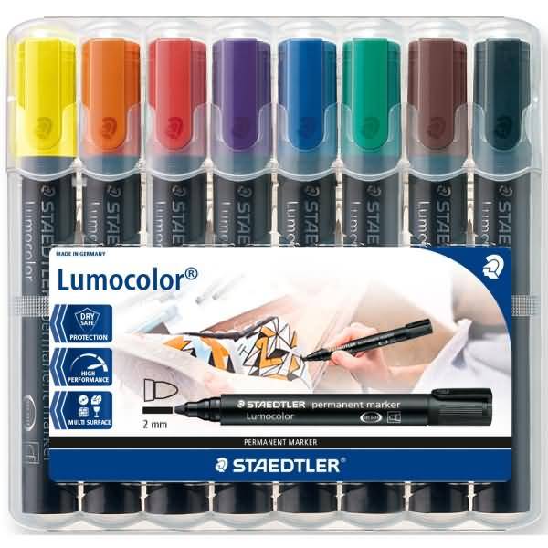 Staedtler 4007817186282 Staedtler - Lumocolor 352, permanent marker, ronde punt, 2 mm, etui van 8 stuks in geassorte-0