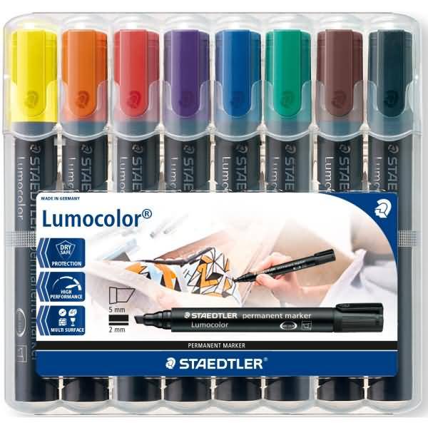 Staedtler 4007817186268 Staedtler - Lumocolor 350, permanent marker, schuine punt, 2 5 mm, etui van 8 stuks in geass-0