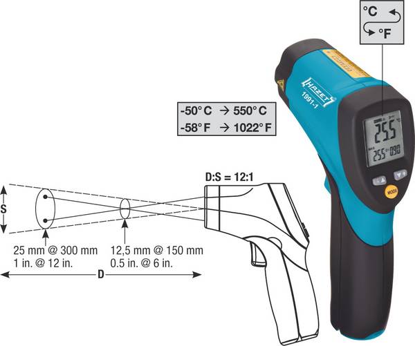 Hazet 1991-1 Infrarood-thermometer Optiek 12:1 -50 - +550 °C