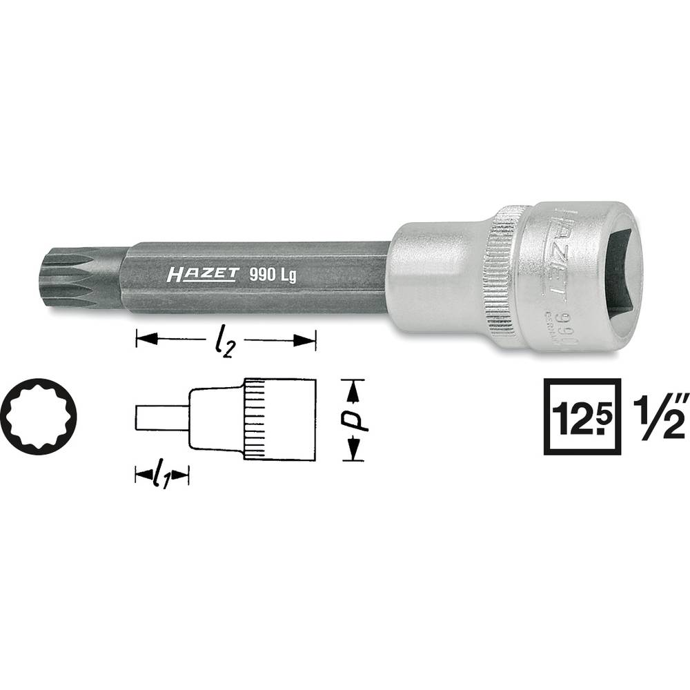 Hazet HAZET 990LG-14 Veeltand (XZN) Dopsleutel-bitinzet 14 mm 1/2 (12.5 mm)