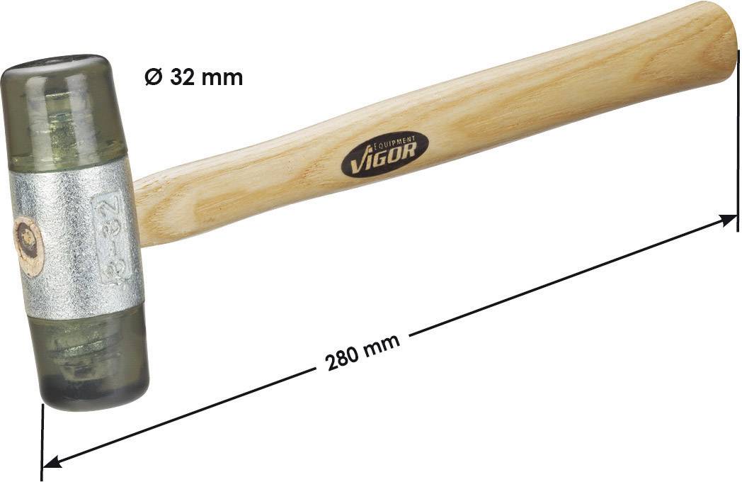 Rubberhamer met houten handvat, lengte 280 mm, kopdiameter 32 mm.
