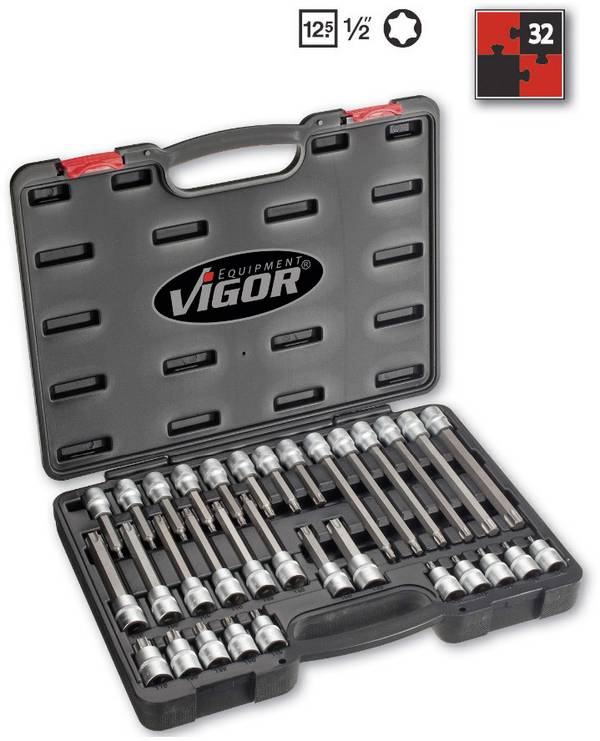 Vigor  V1917 Dopsleutel-bitinzetset  1/2" (12,5 mm) 32-delig