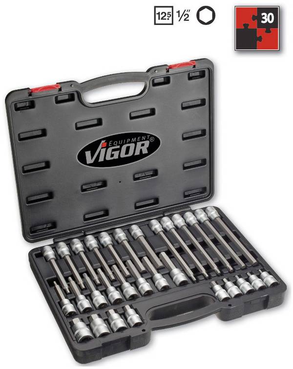 Vigor  V1919 Dopsleutel-bitinzetset  1/2" (12.5 mm) 30-delig