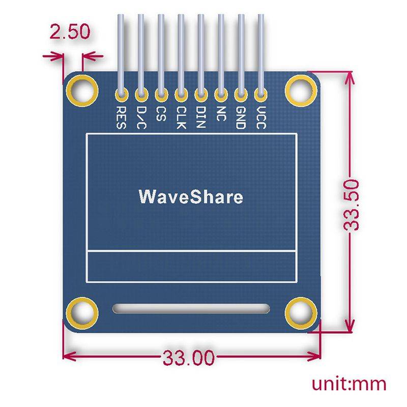 WAVESHARE WSH-9085 Display: OLED; 0,96"; 128x64; 33,5x33mm; geel-blauw; PIN: 8; 160° - 1 stuk-4