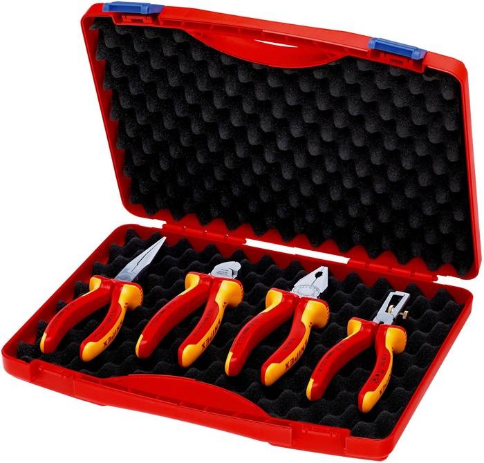 Set tangen compact-box inhoud 4-delig VDE kunststof koffer KNIPEX-0