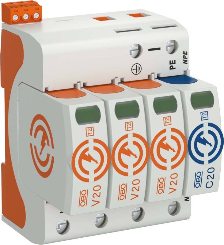 OBO BETTERMANN OBO-5095333 Overspanningsbegrenzer; Type 2; Polen: 3+NPE; 20kA; 280VAC; IP20 - 1 stuk-0