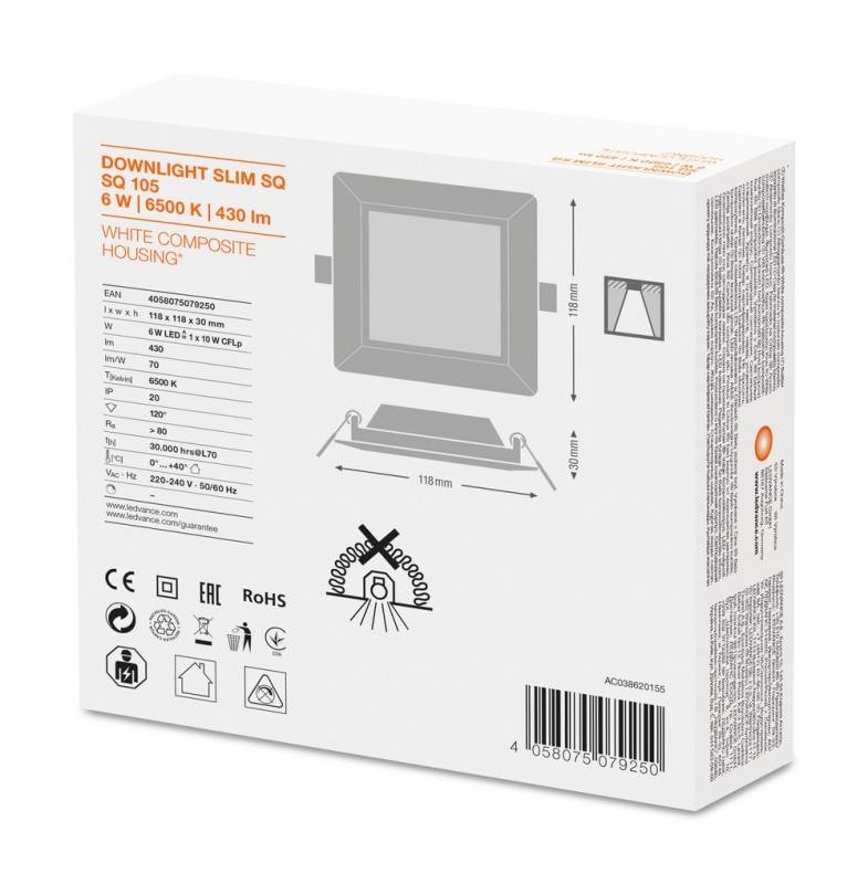 Ledvance LED Downlighter Vierkant | 6W 6500K 430lm 865 IP20-1