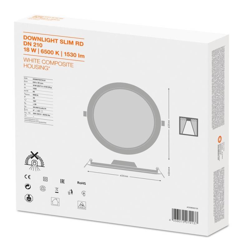 Ledvance LED Downlighter Ø210mm | 18W 6500K 1530lm 865 IP20-2