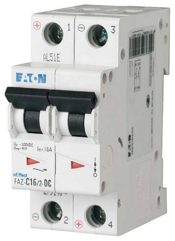 EATON ELECTRIC FAZ-C50/2-DC Installatieautomaat; 250VDC; Inom: 50A; Polen: 2; op DIN-rail; 10kA - 1 stuk
