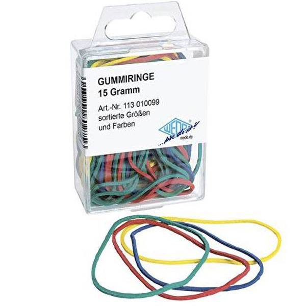 WEDO rubberen ringen, gesorteerd op kleur en maat, in een zelfbedieningsbak, 5 stuks.