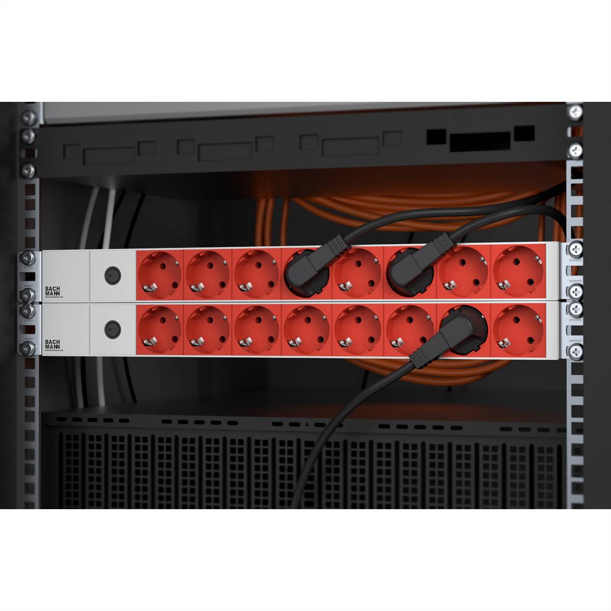 BACHMANN 19" stekkerdoos 8-voudig, 2300W, IEC320 C14 stekker, 8 m-2