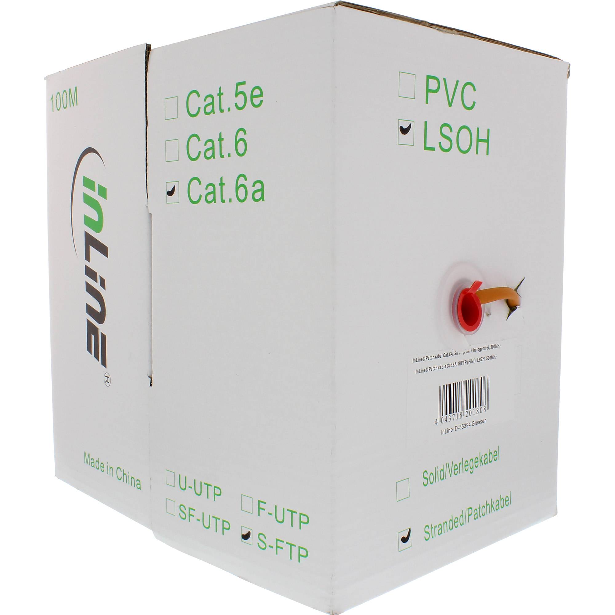InLine® Patchk., S/FTP (PiMf), Cat.6A, 500MHz, halogeenvrij, koper, oranje, 100m-1