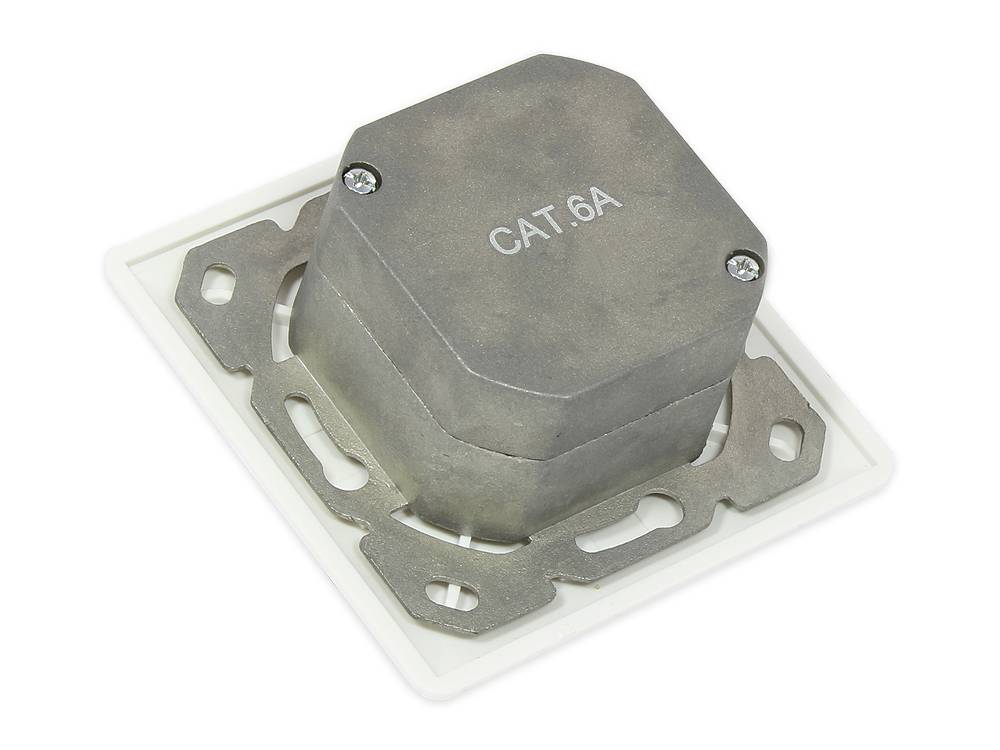 Premium CAT6a Gigabit netwerk inbouw wandcontactdoos met afdekplaat en 2 RJ45 poorten - afgeschermd / wit-1