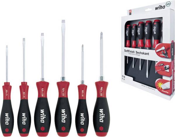 Wiha 21248 Schroevendraaierset Werkplaats 6-delig Plat, Kruiskop Phillips