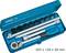 'Een gereedschapsset van Hazet in een blauwe metalen doos met verschillende dopsleutels en ratelverlengen. Afmetingen: 320 x 128 x 58 mm.'