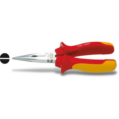 Een rode en gele geïsoleerde punttang naast een symbool dat wijst op elektrische bescherming.