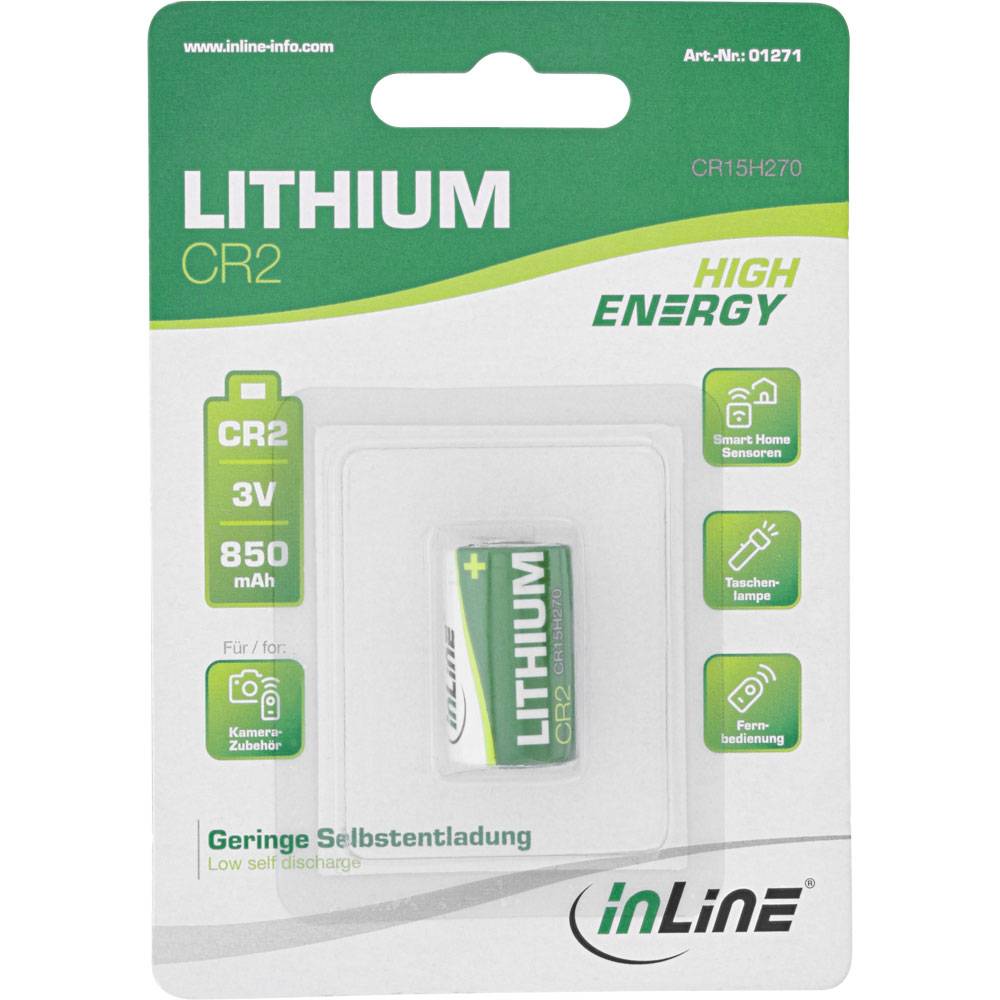 InLine® Lithium High Energy batterij, fotobatterij, CR2, 3V 850mAh, Pak van 1-0