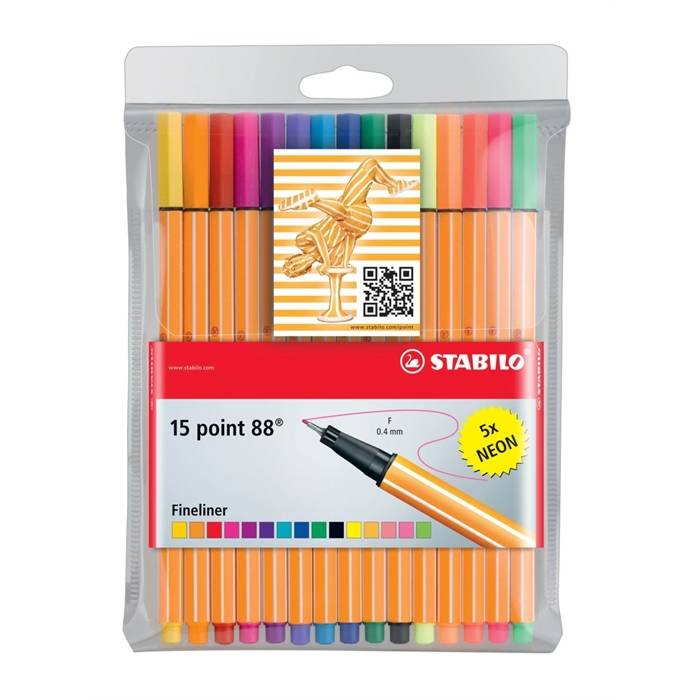 Stabilo 4006381438650 Stabilo - point 88, fineliner 0.4 mm, etui 15 kleuren-0