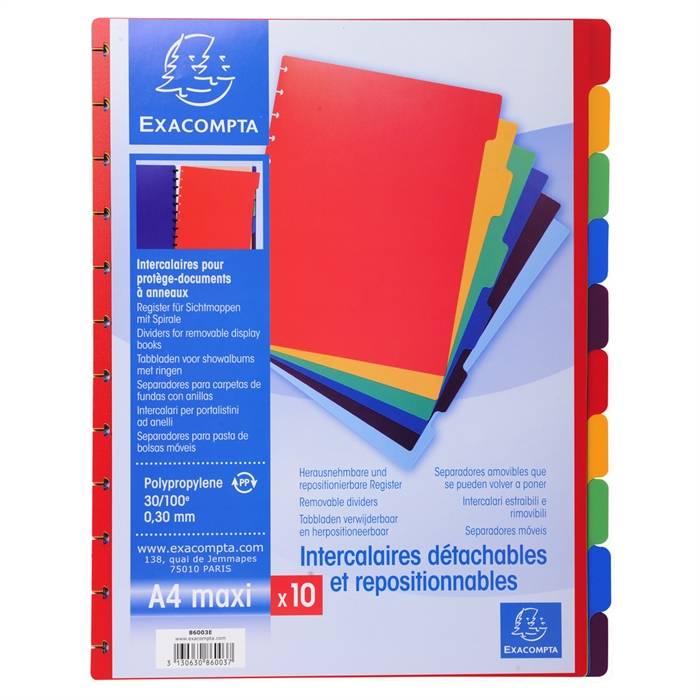 Exacompta 3130630860037 Exacompta - uitneembare tabbladen voor lbum met ringen, in gekleurd PP, 10 tabs-2