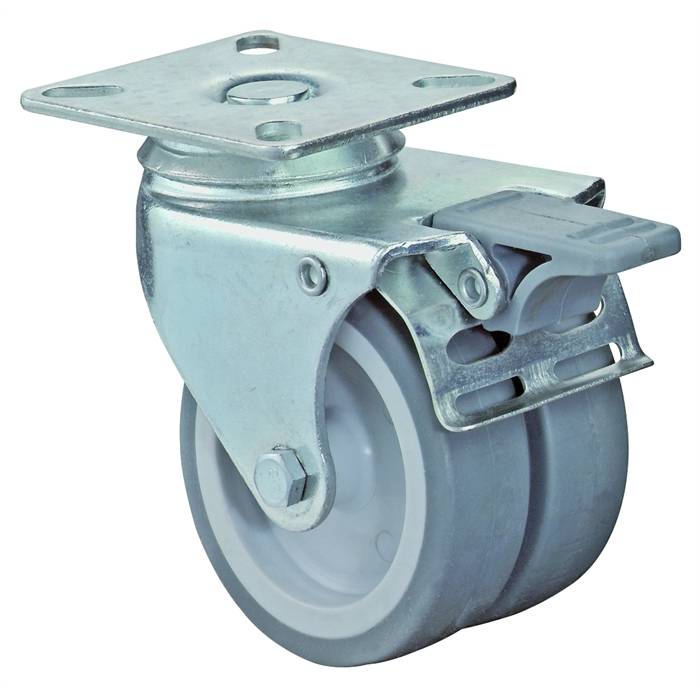 BS Rollen Zwenkwiel Dubbel 50Mm Rubber Grijs M/Rem-1