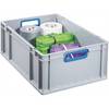 Transportstapelbak L400xB300xH120mm grijs PP open greep blauw zijwanden gesloten