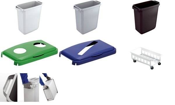 Bekroonde afbeelding voor Recyclingcontainer 60 l H600xB280xD590mm grijs zonder deksel geschikt v. levensm