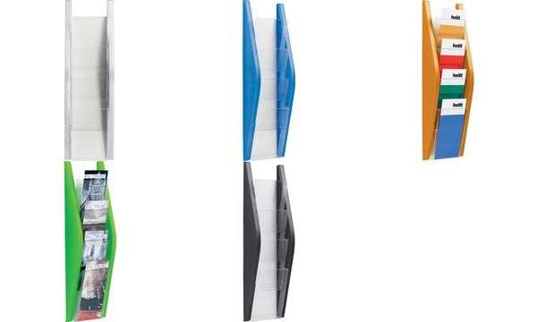 Bekroonde afbeelding voor helit 4er Wand-Prospekthalter "the arc", DIN lang, silber