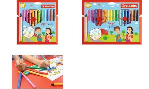 Stabilo 4006381483711  Stabilo -  Cappi, viltstift, nooit meer je dop kwijt dankzij de dopring, etui met 12 kleuren