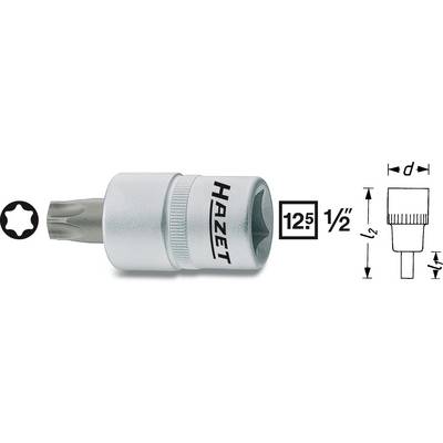 Hazet steeksleutel met Torx-profiel, maat 12,5 mm, 1/2-inch aandrijving. Grafiek toont afmetingen en vorm van het gereedschap.