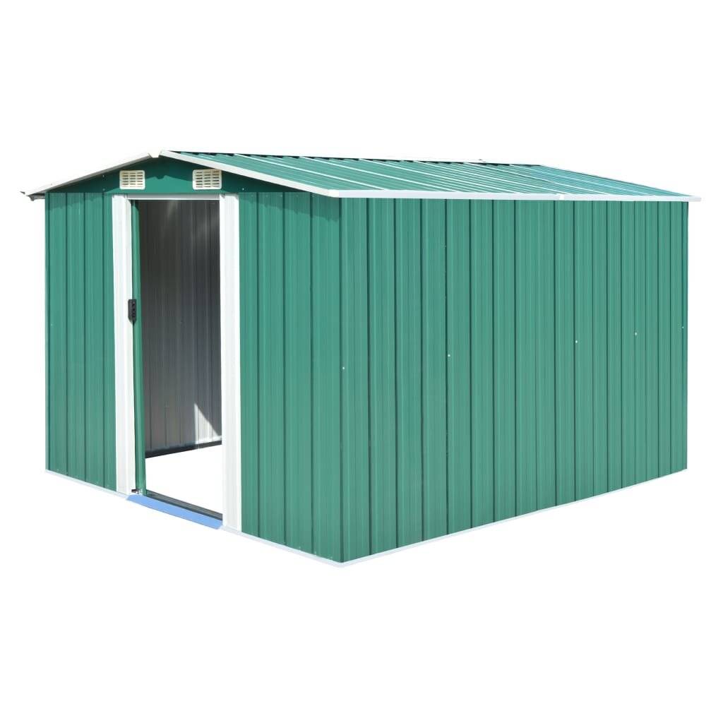 vidaXL - Tuinschuur - 257x298x178 - cm - metaal - groen-0
