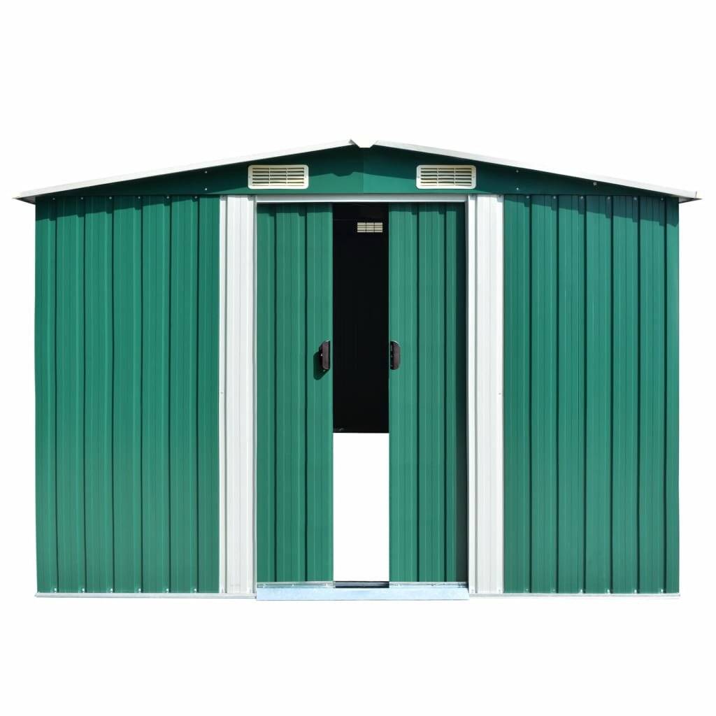 vidaXL - Tuinschuur - 257x298x178 - cm - metaal - groen-4