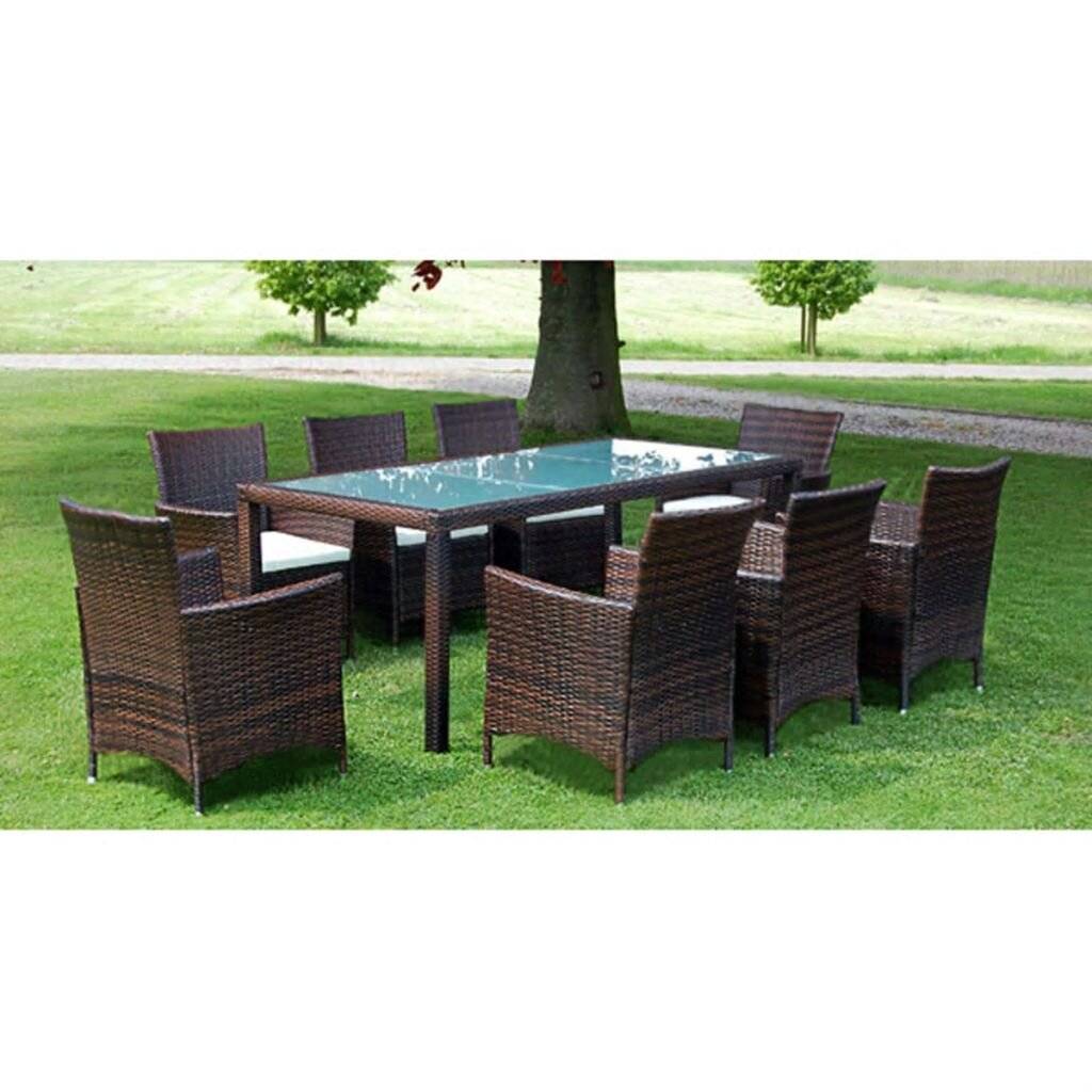 vidaXL - 9-delige - Tuinset - met - kussens - poly - rattan - bruin-0