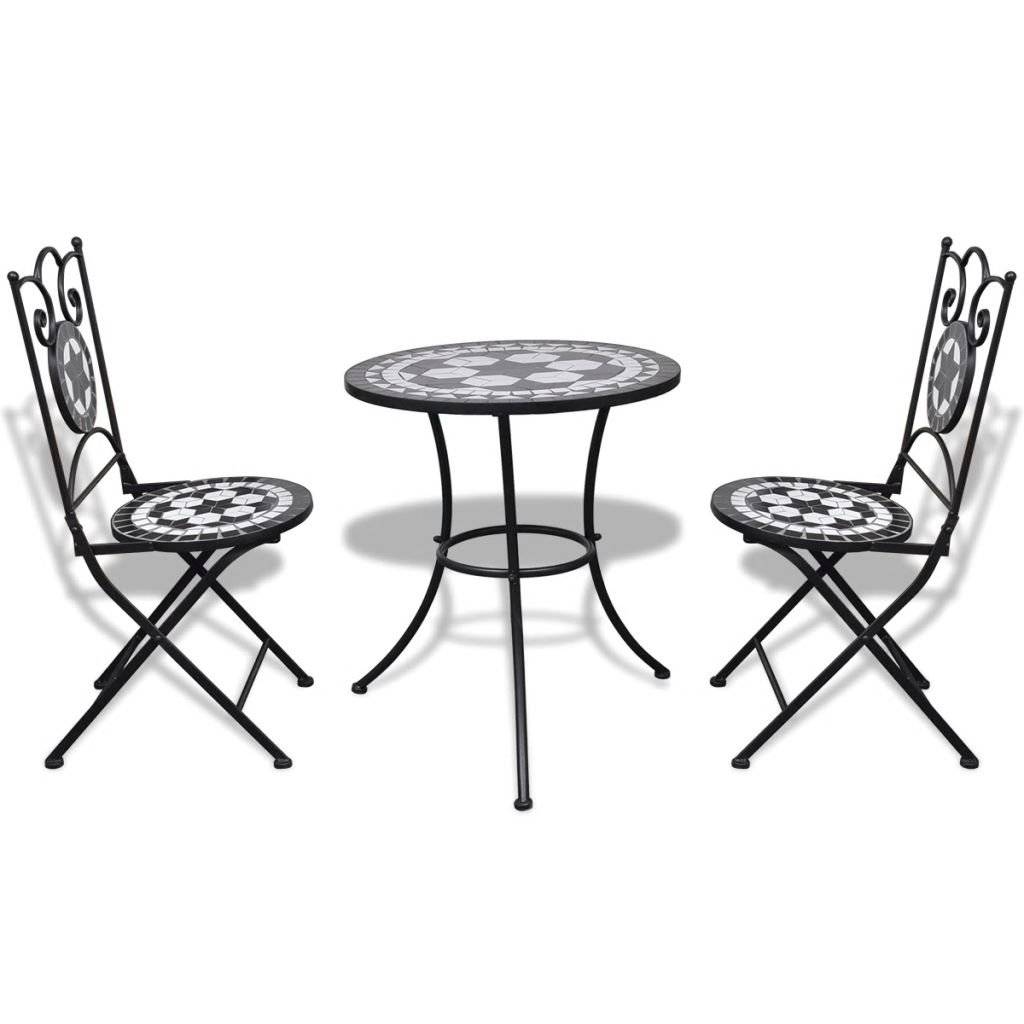 vidaXL - 3-delige - Bistroset - keramische - tegel - zwart - en - wit-1