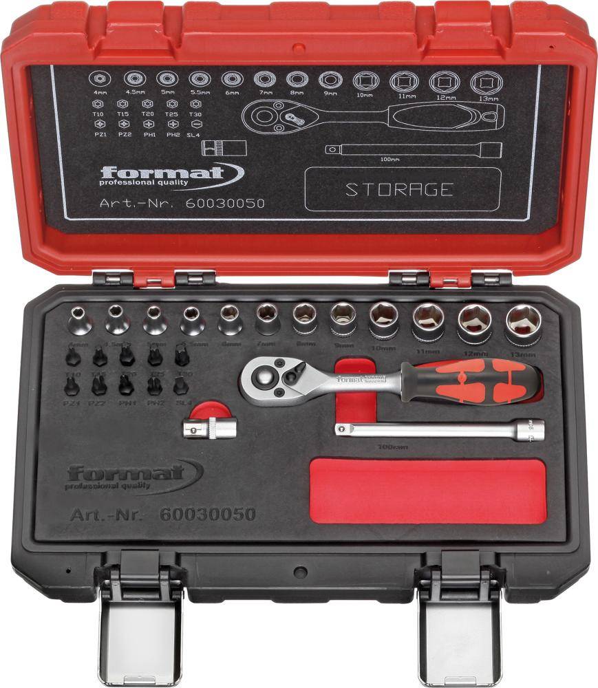 Dopsleutelset 1/4" 25-delig FORMAT-0