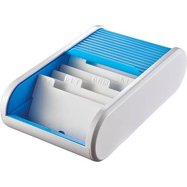 Helit | Business Card Holder H6218030 - Plastic | Blue | For Office Desks | Desktop Accessory-0