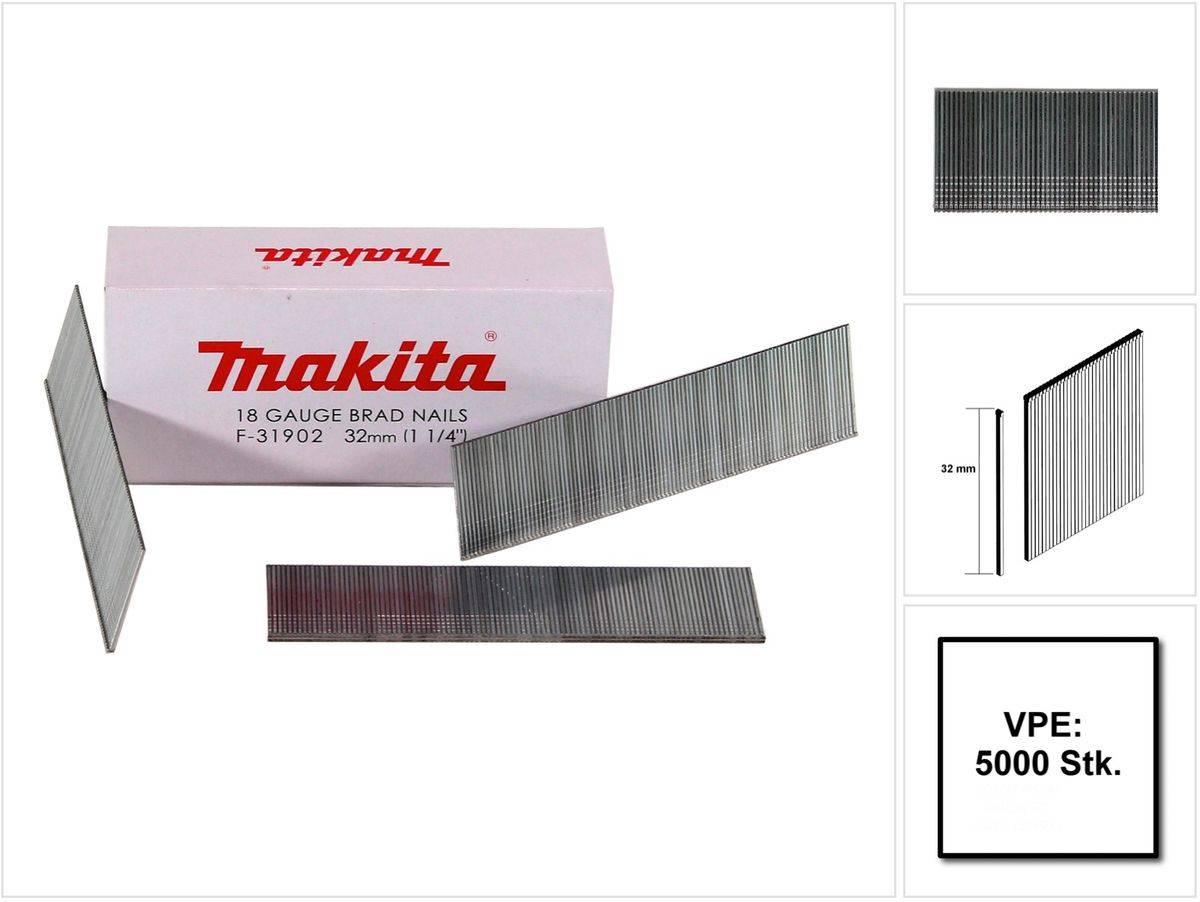 Makita compressiekopnagel 1,2 x 32 mm F-31902 5000 stuks.-0