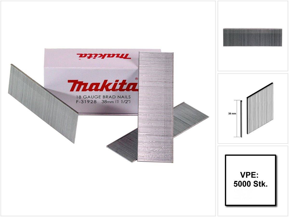 Makita compressiekopnagel 1,2 x 38 mm F-31928 5000 stuks.-0
