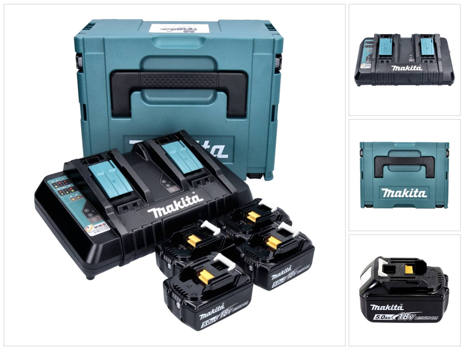 Makita 18V Combiset 1x DC18RD lader en 4x BL1850B accu's 18V-0